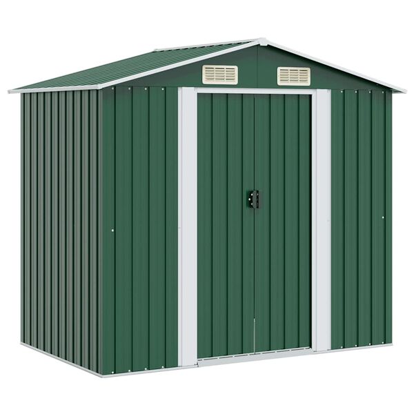 vidaXL Garden Storage Shed Green Metal 204x132x186 cm