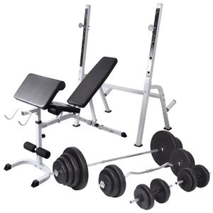 vidaXL Workout Bench with Weight Rack, Barbell and Dumbbell Set 120 kg