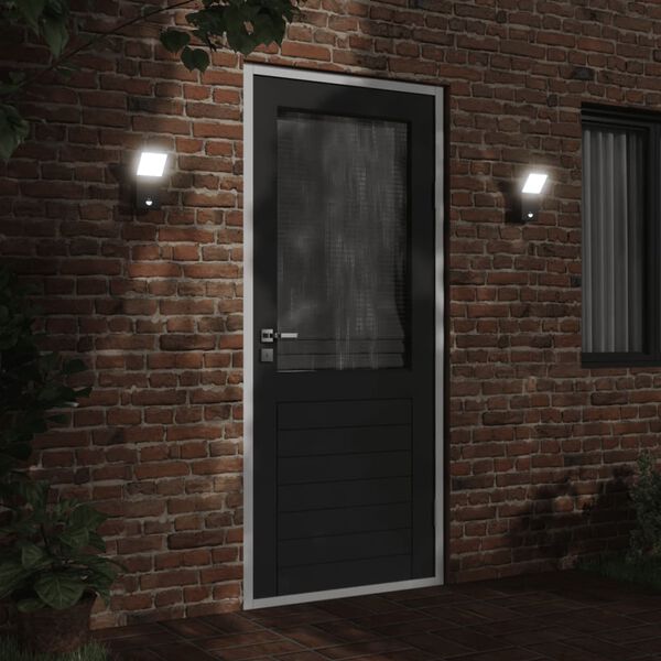 vidaXL Outdoor LED Wall Lights with Sensors 2pcs Black Die-cast Aluminium