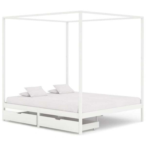 vidaXL Canopy Bed Frame without Mattress White Solid Wood 180x200 cm Super King