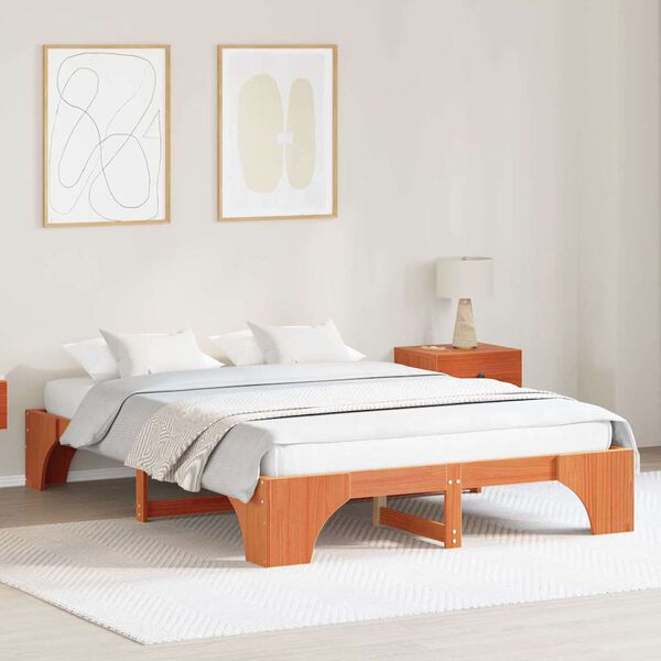 vidaXL Bed Frame Wax Brown 160 x 200 cm Solid Pine Wood