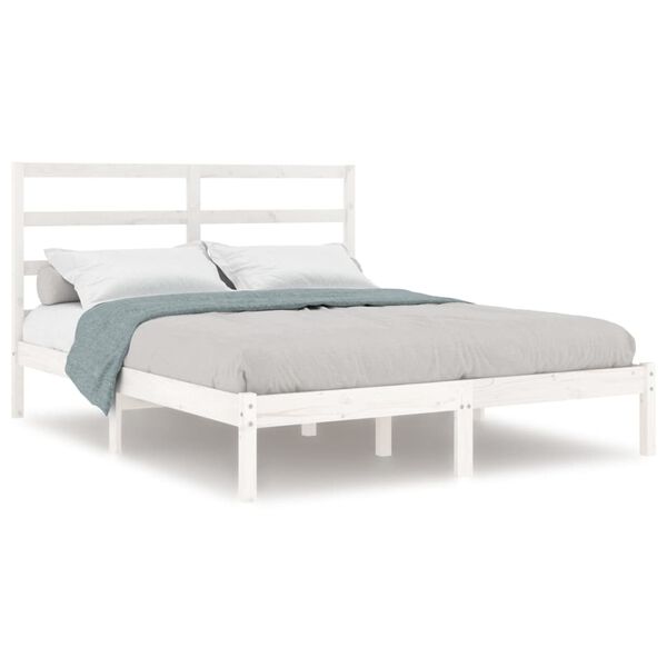 vidaXL Bed Frame without Mattress White 135x190 cm Double Solid Wood