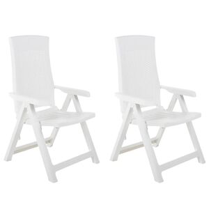 vidaXL Reclining Folding Chairs 2 pcs Plastic White