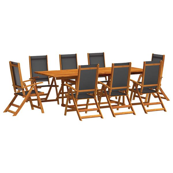 vidaXL 9 Piece Garden Dining Set Solid Wood Acacia and Textilene