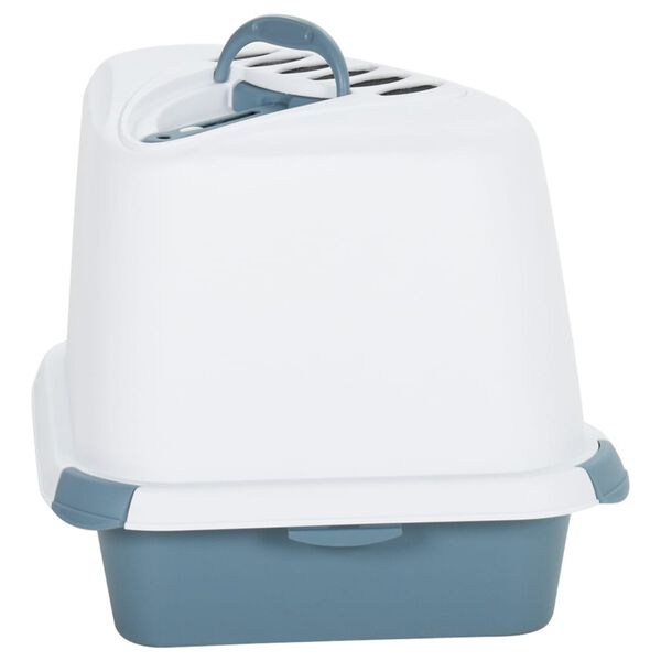 vidaXL Cat Litter Tray with Cover White and Blue 56x40x40cm PP