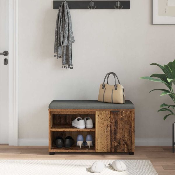 vidaXL Hall Bench with Cushion Plain Old Wood 80 x 38 x 46 cm