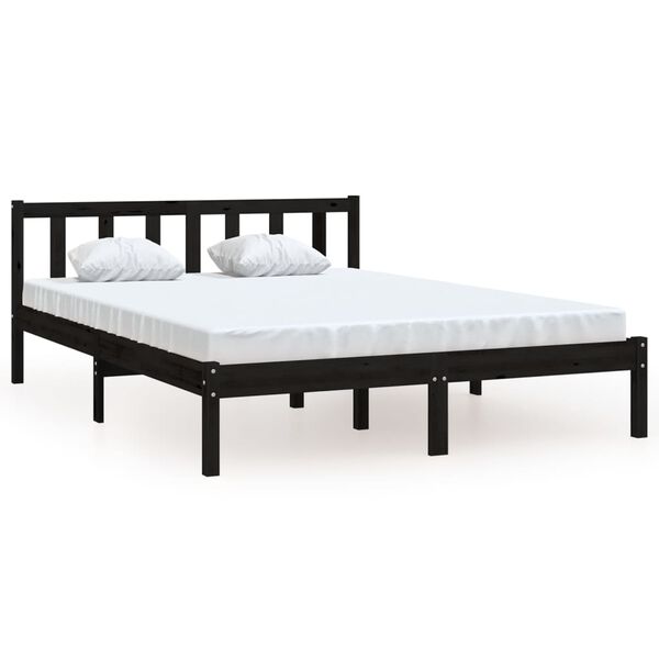 vidaXL Bed Frame without Mattress Black Solid Wood Pine King Size