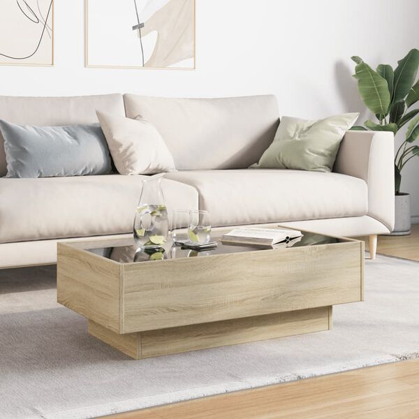 vidaXL Coffee Table with LED Sonoma Oak 90x50x30 cm Engineered Wood