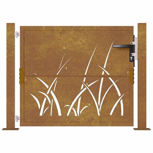 vidaXL Garden Gate 100x100 cm Corten Steel Grass Design