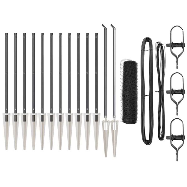 vidaXL Fence with Posts Grey 0.5 x 25 m PVC-coated steel