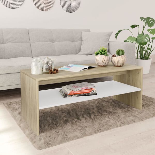 vidaXL Coffee Table White and Sonoma Oak 100x40x40 cm Engineered Wood