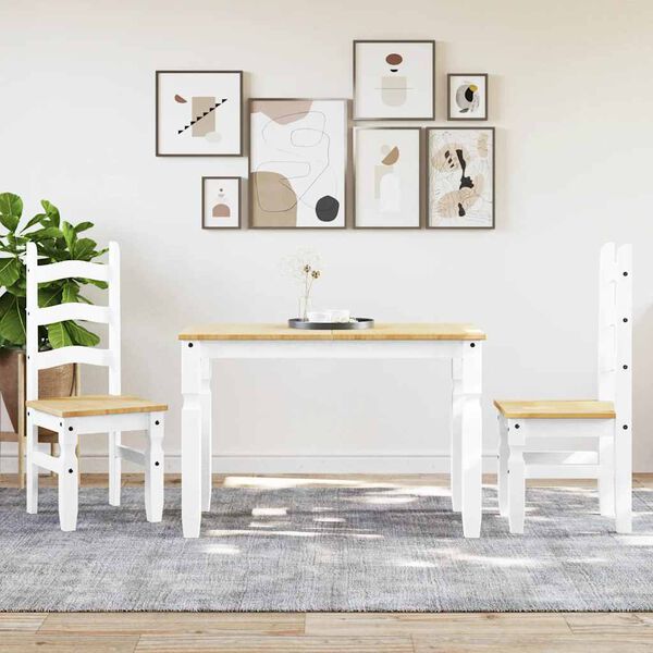 vidaXL 3 Piece Dining Set PANAMA White Solid Wood Pine