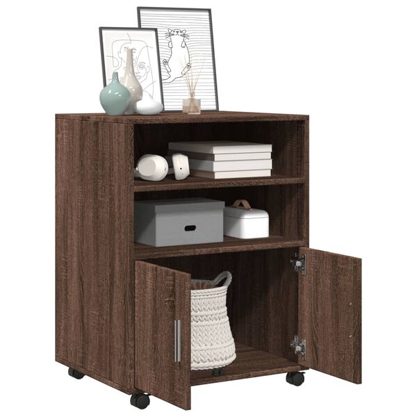 vidaXL Rolling Cabinet Brown Oak 60x48x81 cm Engineered Wood