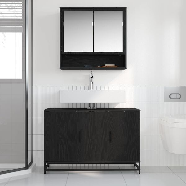 vidaXL Bathroom Furniture Set 2 pcs Black Oak Engineered Wood
