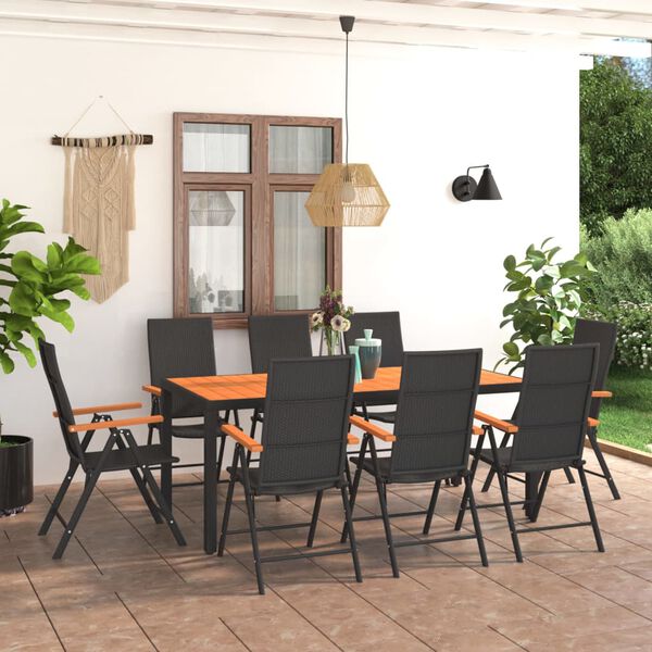 vidaXL 9 Piece Garden Dining Set Black and Brown
