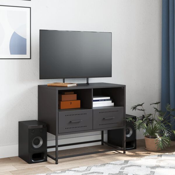 vidaXL TV Cabinet Black 68x39x60.5 cm Steel