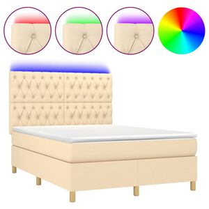 vidaXL Box Spring Bed with Mattress&LED Cream 140x190 cm Fabric