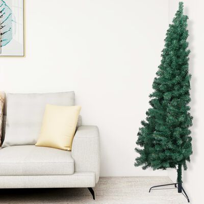 vidaXL Artificial Half Pre-lit Christmas Tree with Stand Green 150 cm PVC