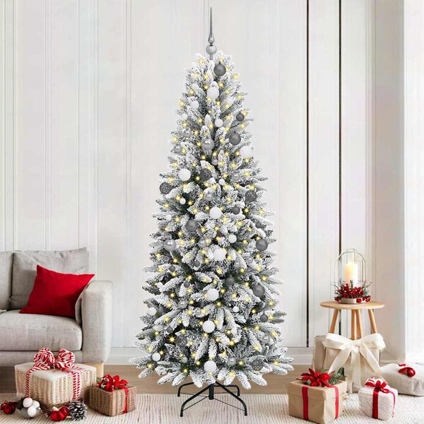 vidaXL Artificial Christmas Tree with 300 LEDs with Stand White 210 cm