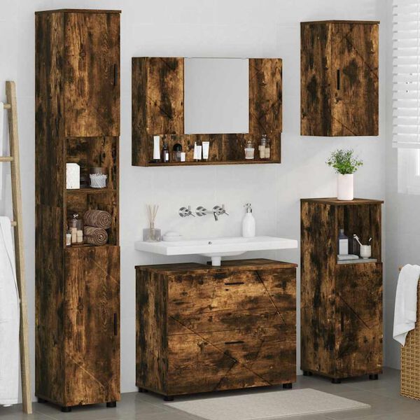 vidaXL Bathroom Furniture Set 5 pcs Smoked oak Engineered wood