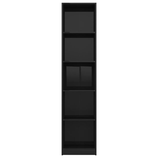 vidaXL 5-Tier Book Cabinet High Gloss Black 40x24x175 cm Engineered Wood