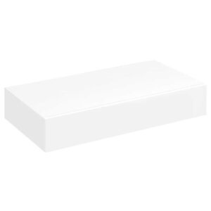 White MDF Floating Wall Display Shelf 1 Drawer Book/DVD Storage