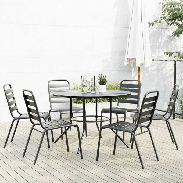 vidaXL Stackable Garden Chair Set 7 pcs Anthracite Powder-coated Steel