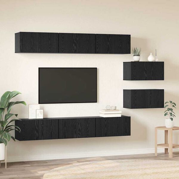 vidaXL TV Cabinet Set Wall-mounted Black Oak Engineered Wood