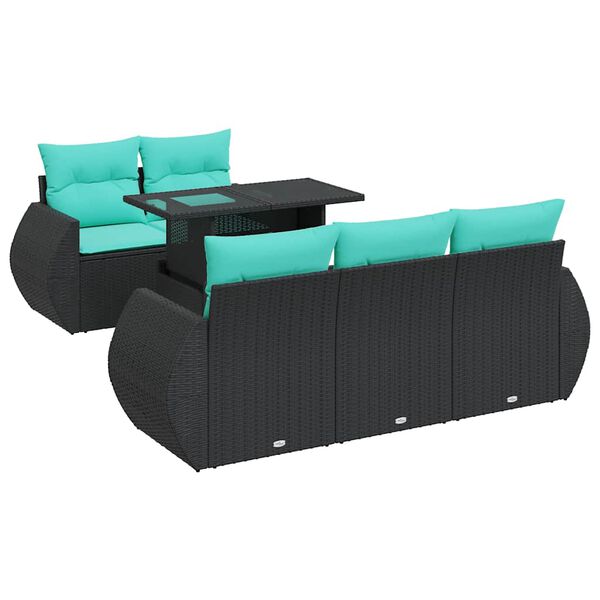 vidaXL 6 Piece Garden Sofa Set with Cushions Black Poly Rattan Acacia