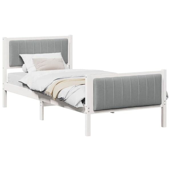 vidaXL Bed frame White and light grey 90 x 200 cm Solid pine wood