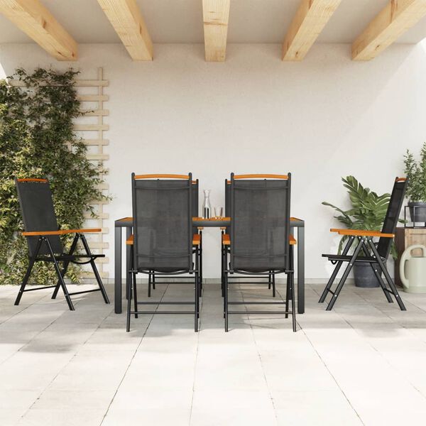 vidaXL 7 Piece Garden Dining Set Black and Brown Aluminium