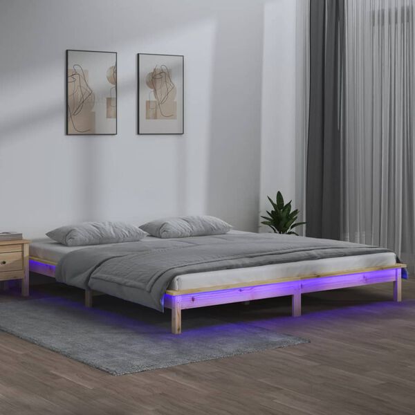 vidaXL LED Bed Frame without Mattress 180x200 cm Super King Solid Wood