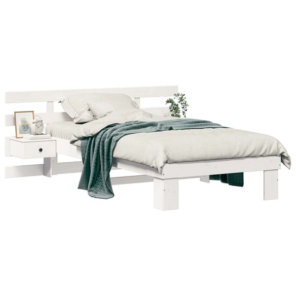 vidaXL Bed Frame with Headboard White 90 x 200 cm Solid Pine Wood