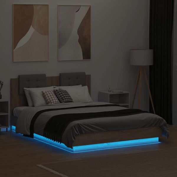 vidaXL Bed Frame with LED without Mattress Sonoma Oak 135x190 cm Double
