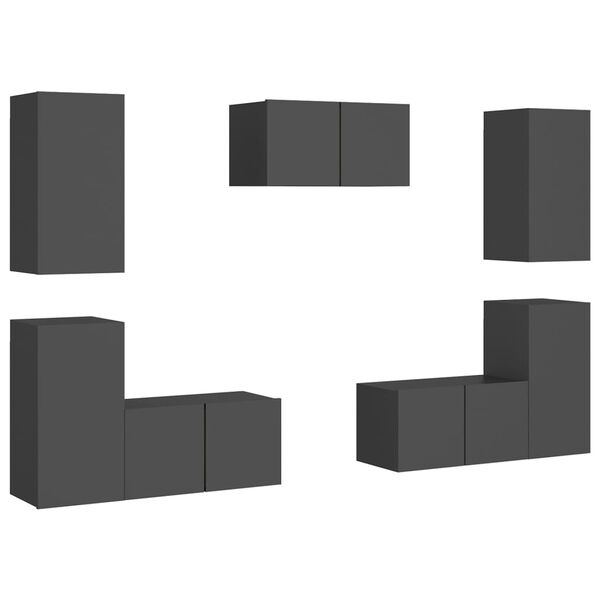 vidaXL 7 Piece TV Cabinet Set Grey Engineered Wood