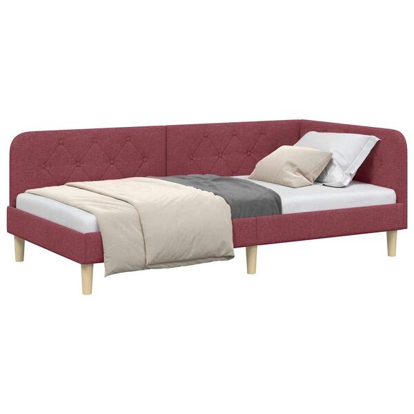 vidaXL Corner Bed Frame with Headboard Wine Red 100 x 200 cm Fabric