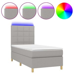 vidaXL Box Spring Bed with Mattress&LED Light Grey 80x200 cm Fabric
