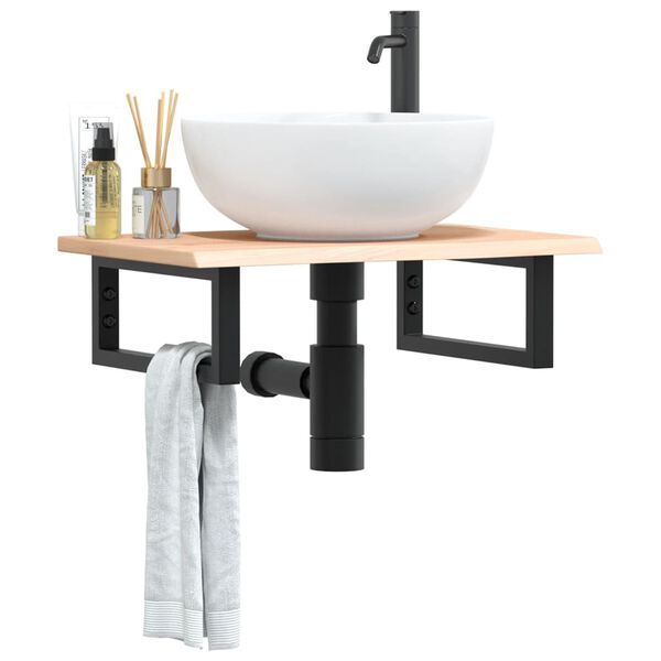 vidaXL Basin Shelf Wall Mounted Steel and Solid Wood Oak