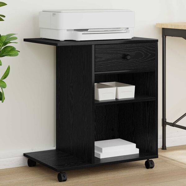 vidaXL Printer Stand Plain Black Oak 60 x 40 x 68.5 cm Engineered Wood
