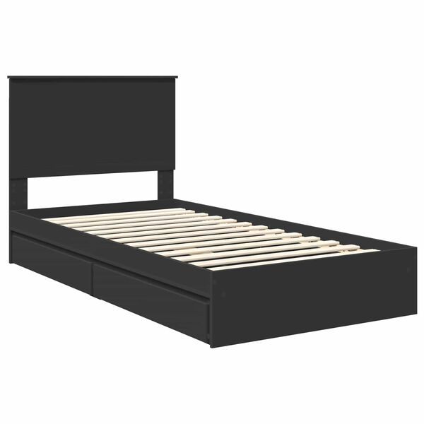 vidaXL Storage Bed with Headboard Black 100 x 200 cm Engineered Wood