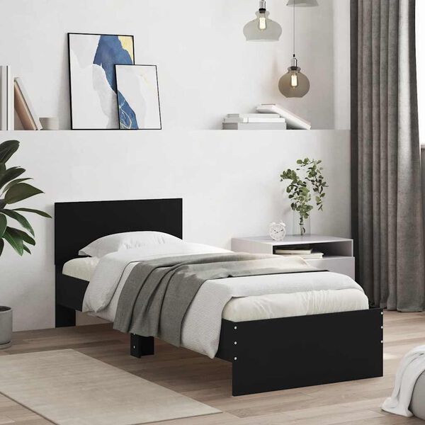 vidaXL Bed Frame without Mattress with Headboard Black 75x190 cm Small Single
