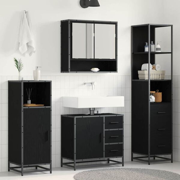 vidaXL Bathroom Furniture Set 3 pcs Black Oak Engineered Wood