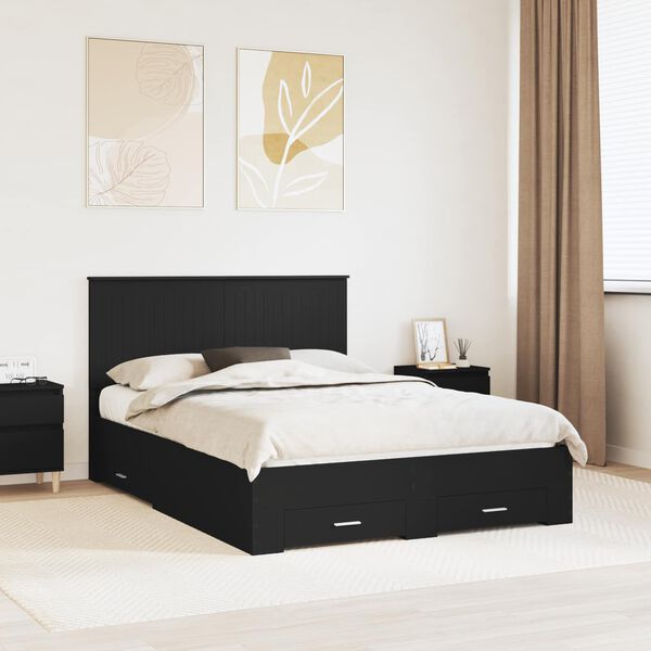 vidaXL Bed Frame with Headboard Black 135 x 190 cm Engineered Wood