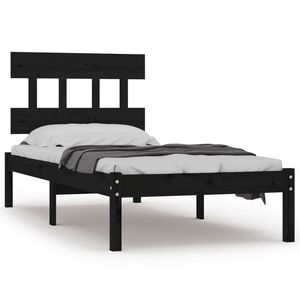 vidaXL Bed Frame without Mattress Black 75x190 cm Small Single Solid Wood