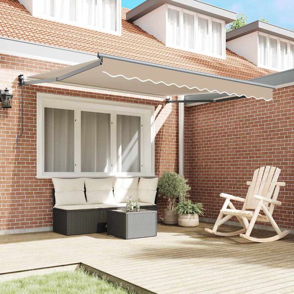 vidaXL Awning Retractable Manual Beige 3 x 2.5 m Polyester and metal