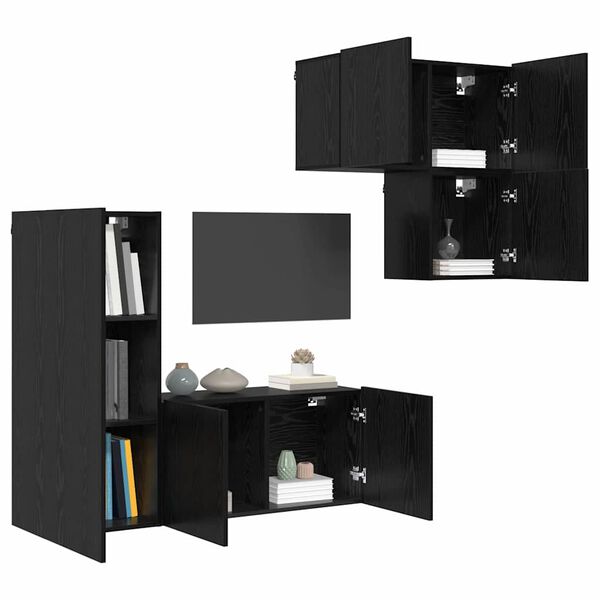 vidaXL TV Cabinet Wall-mounted 4 pcs Black Oak Engineered Wood