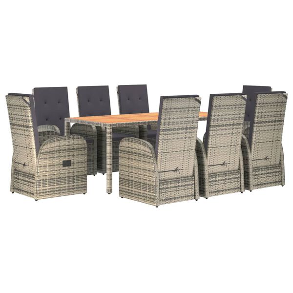 vidaXL 9 Piece Garden Dining Set Grey Poly Rattan&Solid Wood Acacia