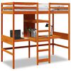 vidaXL Loft Bed Frame with Desk and Shelves Wax Brown 90x200cm Solid Wood Pine