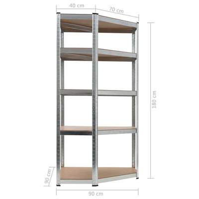 vidaXL Storage Shelf Silver 90x90x180 cm Steel and MDF
