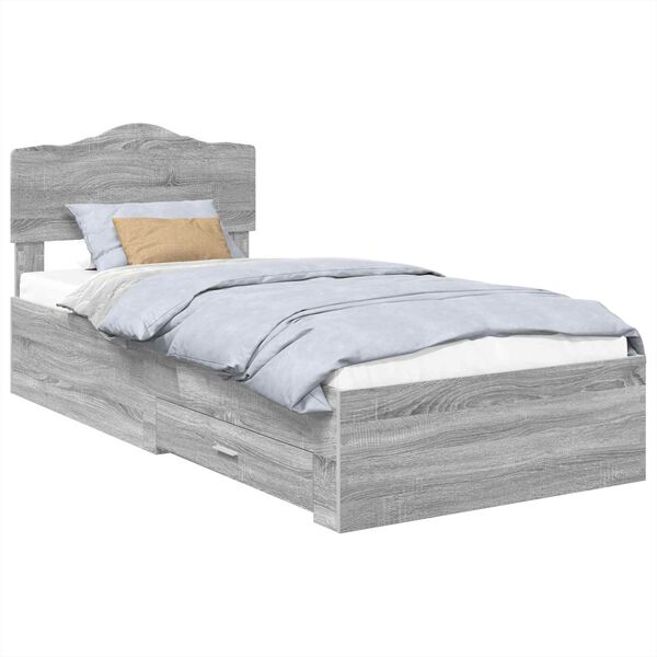 vidaXL Bed Frame with Drawer Grey Sonoma 90 x 190 cm Engineered Wood